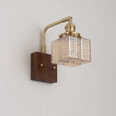 Axyaa LED Walnut Wood Wall Light Amber Glass Stair Sconce with Pull Chain Switch