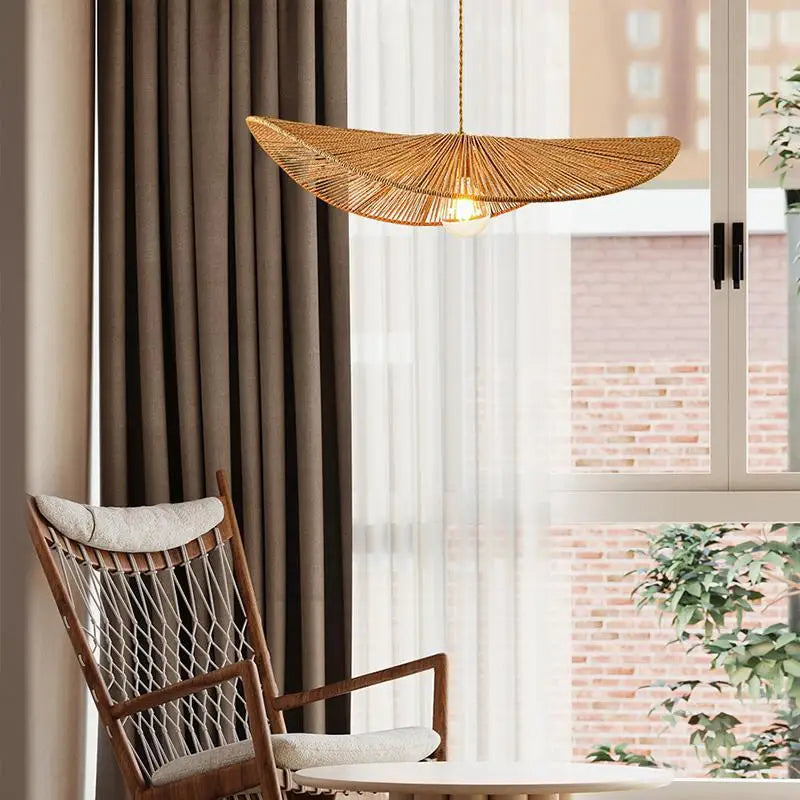 Axyaa Rope Weave Straw Hat Chandelier for Home Ceiling Lighting