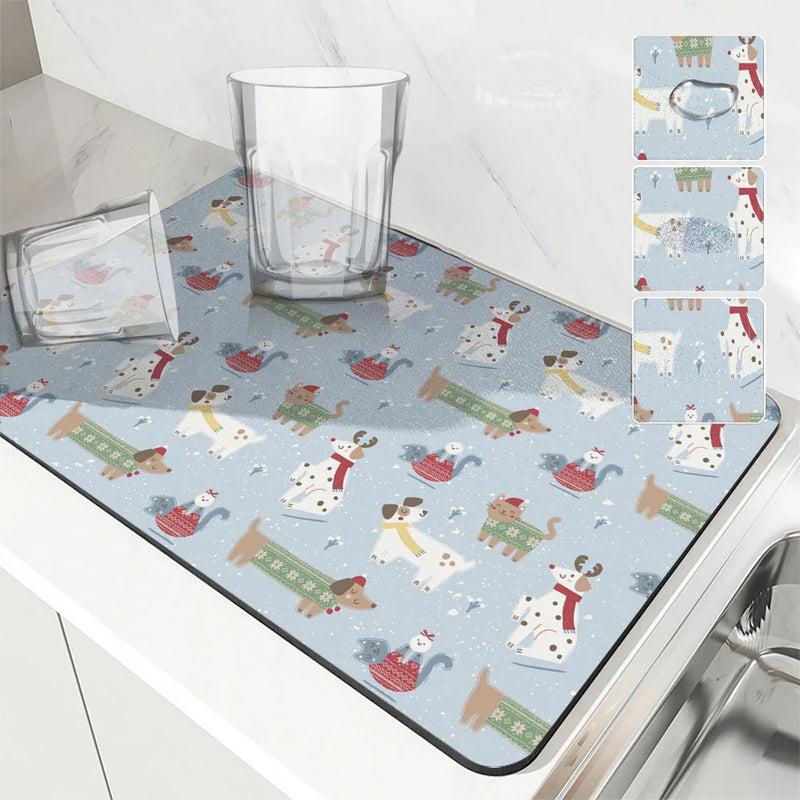 Axyaa Christmas Tree Drying Mat - Absorbent Dish Placemat