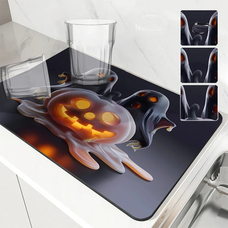 Halloween Pumpkin Head Ghost Absorbent Drying Mat by Axyaa