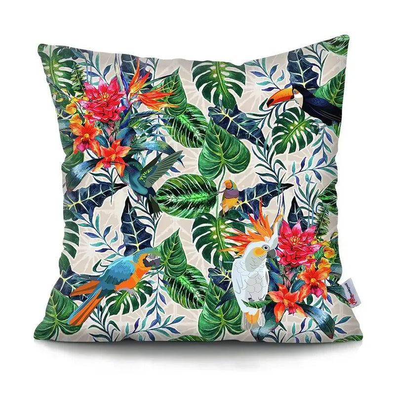 Axyaa Tropical Plant Parrot Decorative Pillow Cover - Flowers Sofa Cushion Case