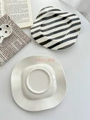 Axyaa Striped Minimalist Breakfast Plate - Modern Irregular Western Food & Dessert Plate