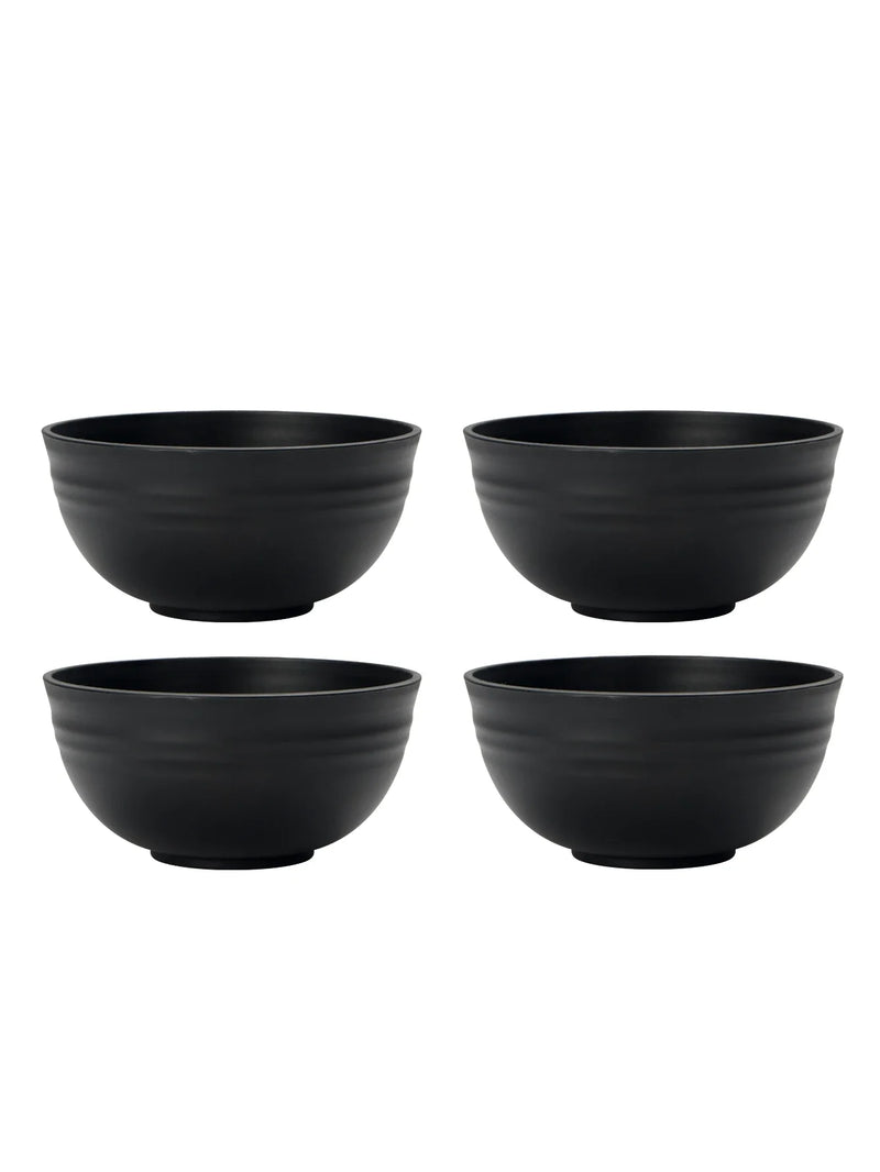 Axyaa Black Grain Bowl Set - Reusable Plastic Dinner Bowls for Food, Dessert, and Camping