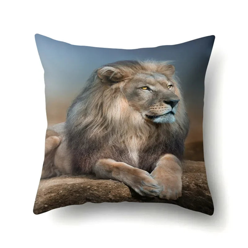 Lion Pattern Polyester Cushion Cover by Axyaa - Home decoration Pillow Cover