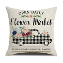 Axyaa Spring Flowers Linen Pillowcase: Bike Truck Print Cushion Cover 45x45CM