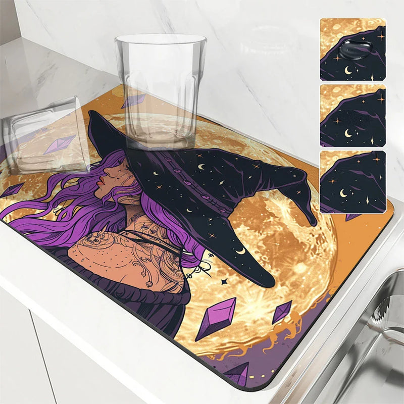 Axyaa Halloween Moon Themed Square Drain Pad - Anti-Slip & Absorbent.