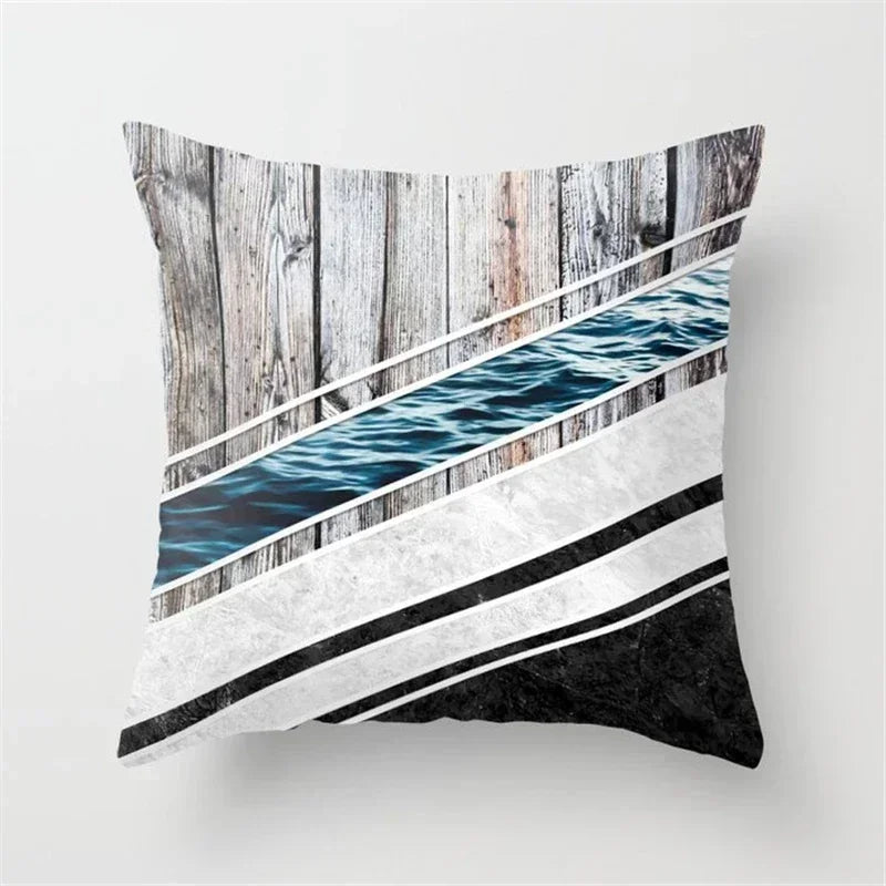 Axyaa Wood Texture Marble Pillowcases - Geometric Cushions Case for Home Decor