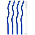 Axyaa Wavy Glass Straws Set with Brush, Colorful Drinkware for Kitchen, Party, Bar