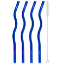 Axyaa Wavy Glass Straws Set with Brush, Colorful Drinkware for Kitchen, Party, Bar