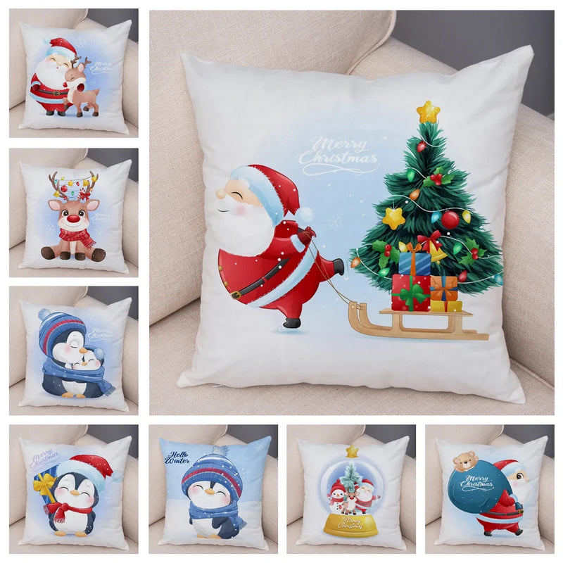 Axyaa Santa Little Penguin Pillowcase 45x45cm Merry Christmas Deer Cushion Cover