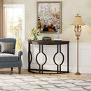 Axyaa Industrial Half Moon Console Table, 43 Inch, Geometric Base, Wood Accent