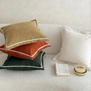 Axyaa Cozy Ribbed Linen Pillow Cover with Embroidered Border, 45x45cm