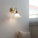 Axyaa Glass Brass LED Wall Light with Clear Flower Shade - White Luxury Room Decor