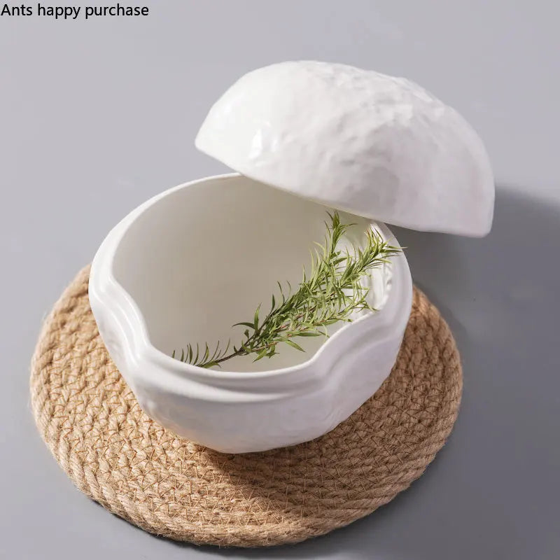 Axya White Ceramic Dessert Bowl Set with Cover and Dinner Plate
