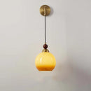 Axyaa LED Glass Pendant Lights Walnut Wood Hanging Lamp for Home Decor