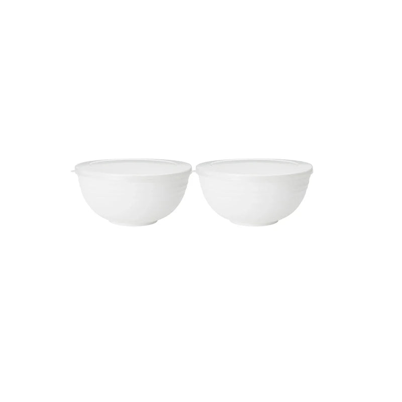 Axyaa White Plastic Bowls with Lid Set for Kitchen, RV, Camping - Pack of 6