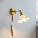 Axyaa White Flower Ceramic Wall Lamp Sconce Indoor Lighting Plug Switch Bedroom Mirror Light