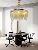 Axyaa Chrome Gold Metal Chain Pendant Chandelier for Modern Living Room Lighting