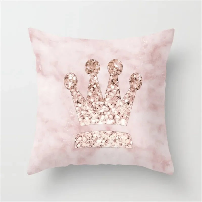 Pink Glitter Letter Flower Geometric Cushion Cover by Axyaa