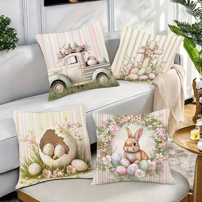 Easter Egg Wreath Bunny Pattern Cushion Cover for Axyaa Brand Home Décor