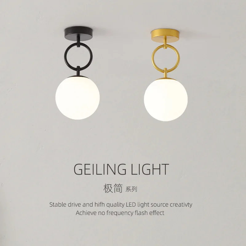 Axyaa Modern Glass Ceiling Lamp: Nordic Black Gold LED Lighting Fixtures for Bedroom & Hallway.
