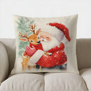 Axyaa Santa and Deer Christmas Cozy Throw Pillow Cover for Sofa, Bedroom, Car