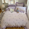Axyaa Bow Lace Milk Fleece 4-Piece Set Coral Fleece Winter Bedding