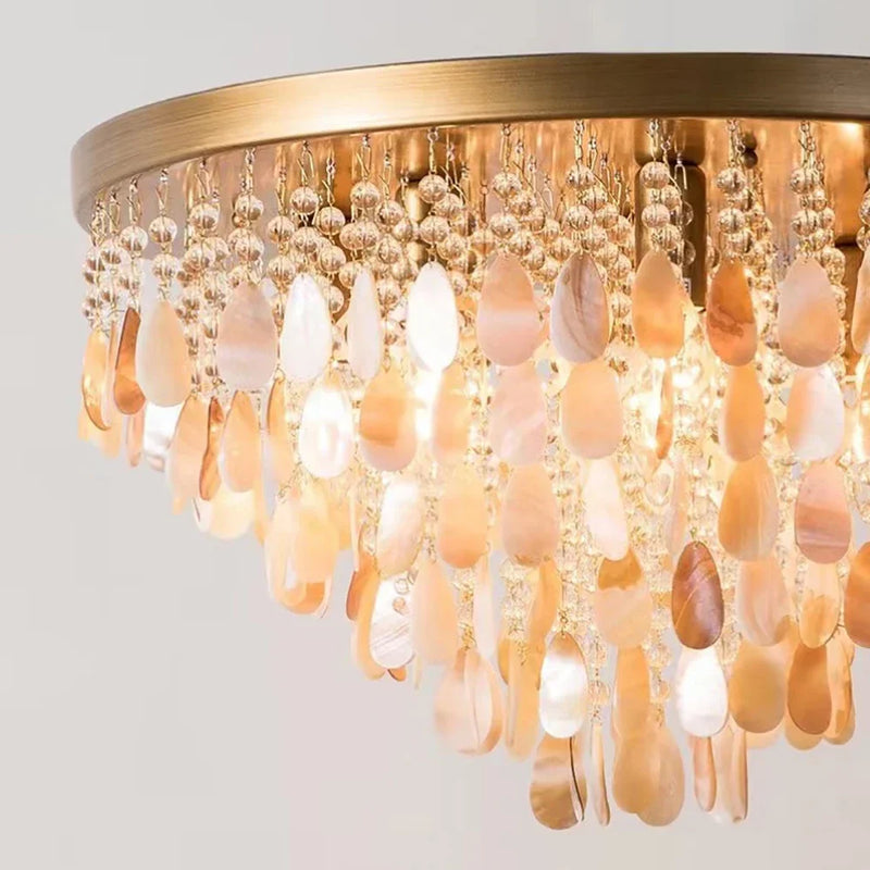 Axyaa Crystal LED Ceiling Lamps: Modern Chandeliers for Home Decor & Shell Accents.