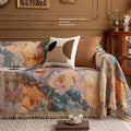 Axyaa Retro Oil Painting Design Sofa Cover with Tassels for Home Decor
