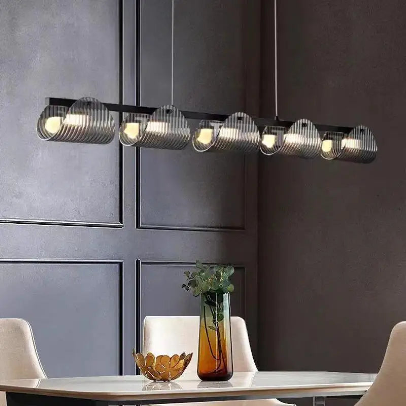 Axyaa Smoky Gray Glass Chandelier Pendant Light - Luxury Living Room LED Luminarias