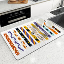 Axyaa Halloween Pumpkin Skull Drying Mat: Non-Slip Absorbent Tableware Mat for Kitchen Counter