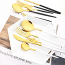 Axyaa Stainless Steel Cutlery Set - Black Silver Dinnerware Flatware Tableware Kit