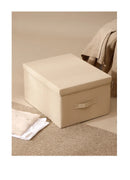 Axyaa Cotton Linen Storage Box with Lid: Large Capacity Organizer for Clothes, Toys, Socks