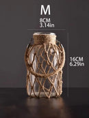 Rustic Glass Vase with Hemp Rope, Table Decor, Axyaa Transparent Living Room Decoration