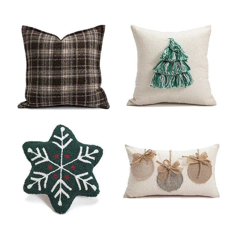 Axyaa Christmas Cushion Cover with Candy Cane Pattern & Tassels