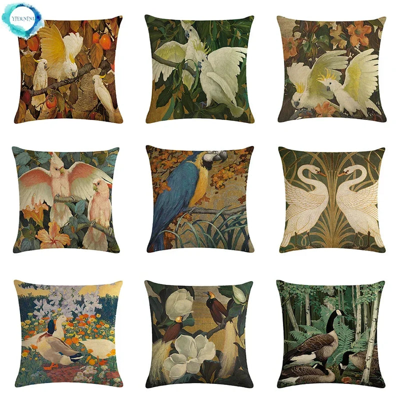 Luxury Bird Cotton Linen Cushion Cover by Axyaa for Home Decor