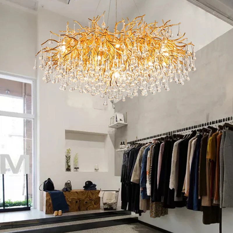 Axyaa Gold Crystal Branch Chandelier for Modern Living Room Decor