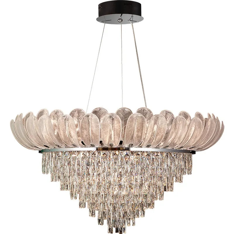 Axyaa Crystal Ceiling Chandelier: Elegant Villa Living Room Pendant Lights Luxe Decor Crown