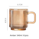 Axyaa Japanese Vertical Stripes Glass Cup with Bamboo Cover, Kawaii Milk Mug