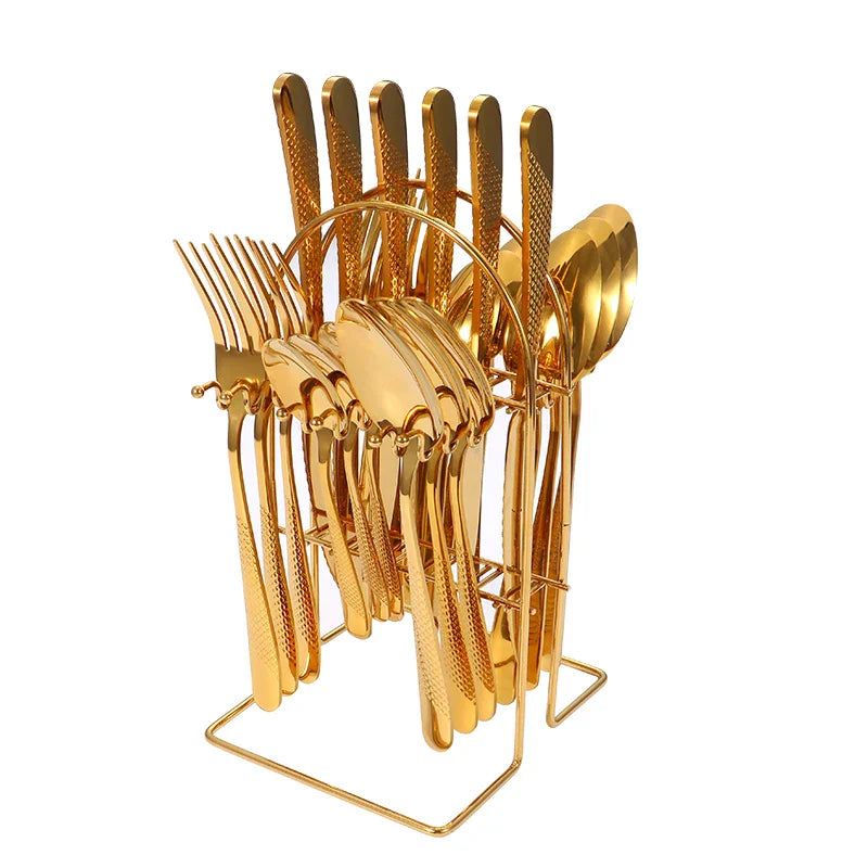 Axyaa Stainless Steel Tableware Set: Steak Knife, Fork, Dessert Spoon - 24pcs
