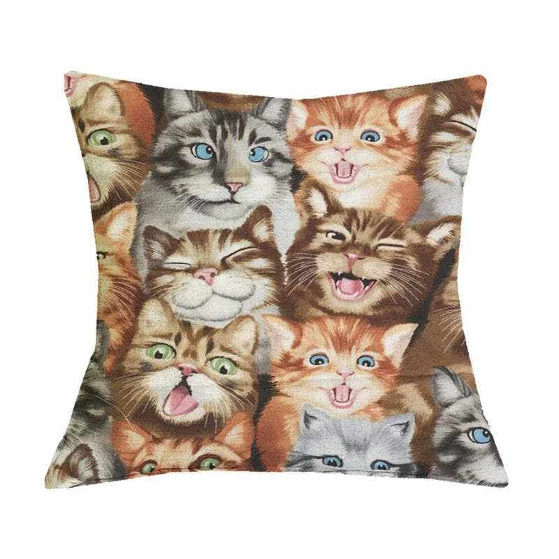 British Cat Golden Retriever Print Linen Cushion Cover - Axyaa Home Decor