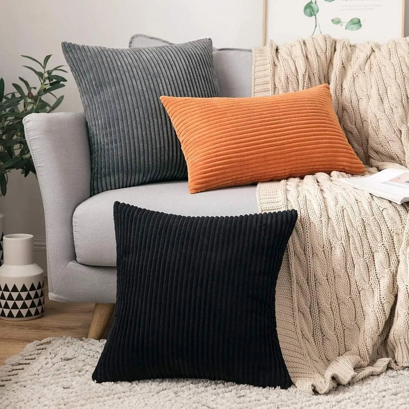 Soft Corduroy Striped 18x18 Inch Throw Pillow Covers for Winter Home Decor - Axyaa