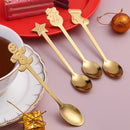Axyaa Christmas Elk Dessert Spoon Set, Gold Silver Cutlery Coffee Fruit Spoon