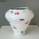 Cherry Pattern White Porcelain Vase Axyaa Classical Plant Pot Floral Room Decor