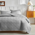 Axyaa Geometric Grid Bedspread Set - Grey Beige, US Queen Size 3pcs