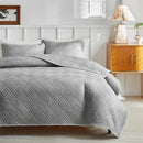 Axyaa Geometric Grid Bedspread Set - Grey Beige, US Queen Size 3pcs