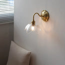 Axyaa Glass Brass LED Wall Light with Clear Flower Shade - White Luxury Room Decor