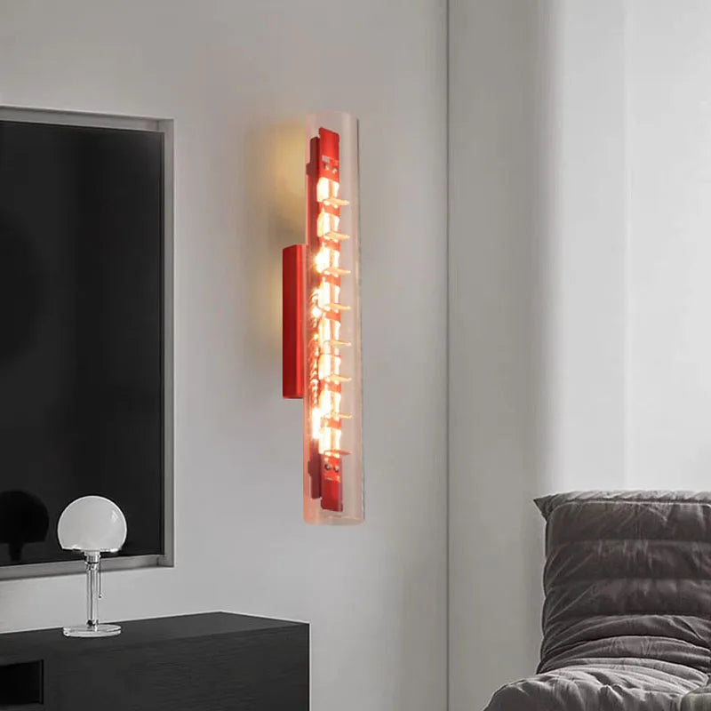 Axyaa Clear Glass Red Metal LED Wall Light for Indoor Spaces