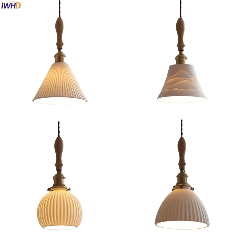 Axyaa Ceramic Shade Copper LED Pendant Light - Modern Nordic Chandelier