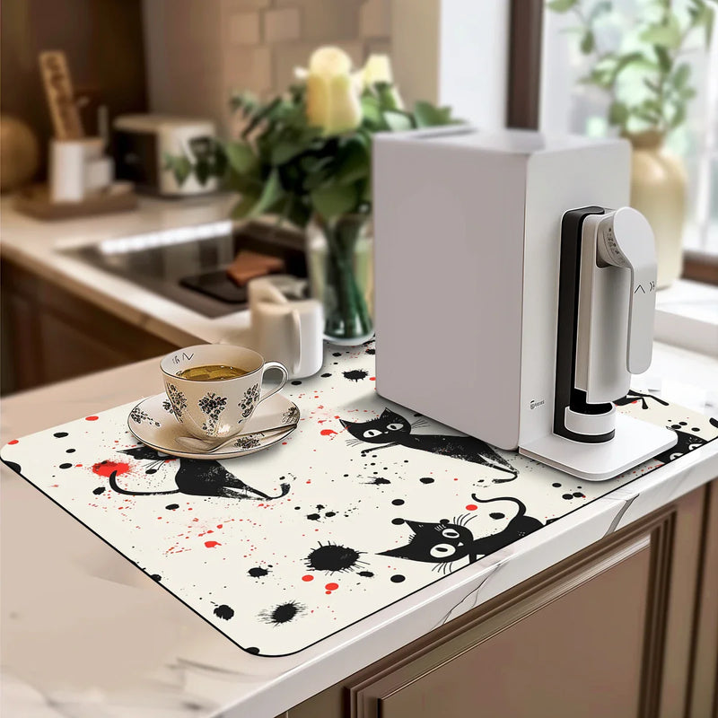 Watercolor Large Kitchen Drain Pad Quick Dry Absorbent Anti-slip Drying Mat by Axyaa